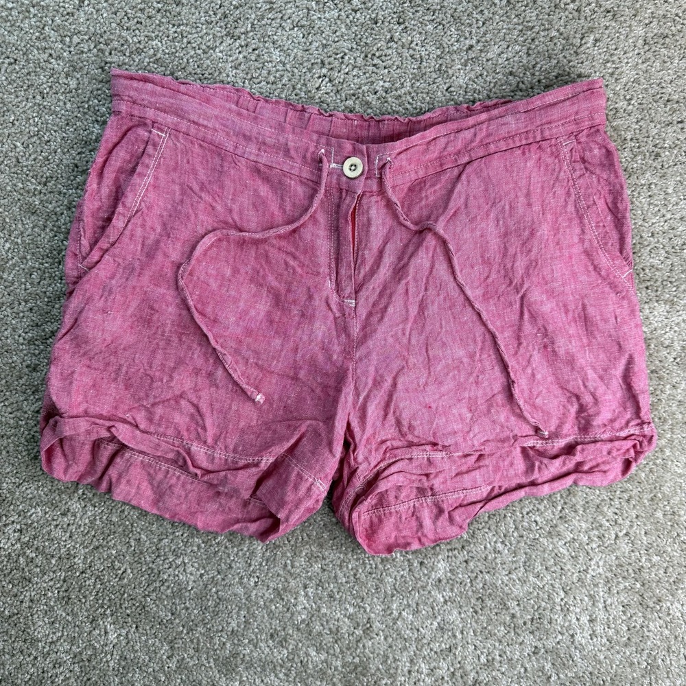 Tommy Bahama Chino Shorts Womens Med Pink Linen Drawstring Elastic Waist Summer
